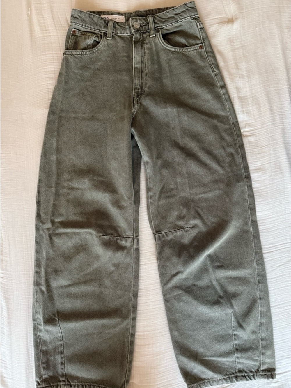 Zara Sage Green High-Waist Utility Trousers